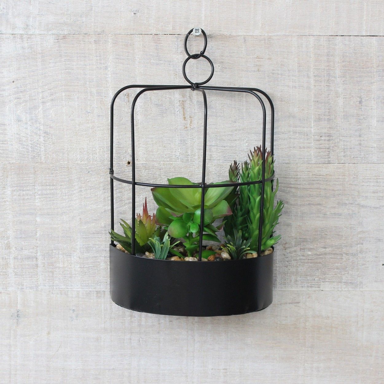 Maceta colgante en forma de media jaula con flores artificiales - Romántico - Hogar y más