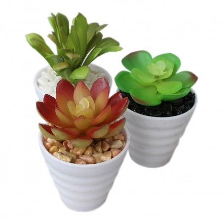 Cactus artificial para decoración con maceta blanca  - Pack de 3 - Diseño Moderno - Hogar y más