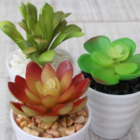 Cactus artificial para decoración con maceta blanca  - Pack de 3 - Diseño Moderno - Hogar y más