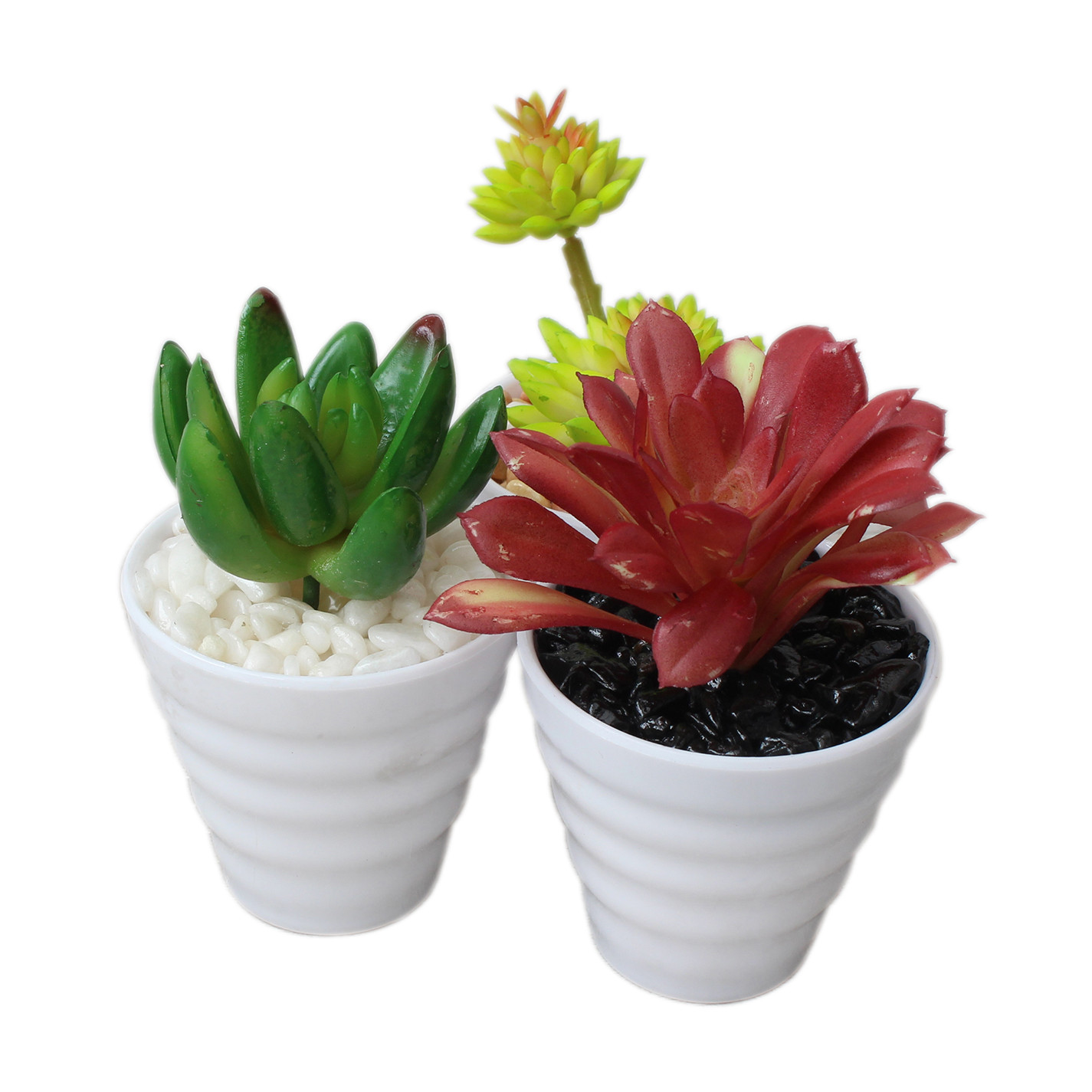 Cactus artificial para decoración con maceta blanca  - Pack de 3 - Diseño Moderno - Hogar y más