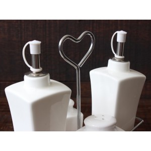 Huile Vinaigre moderne de céramique et bambou naturel, blanc pour la cuisine - la Vie de la Mode - Maison et plus