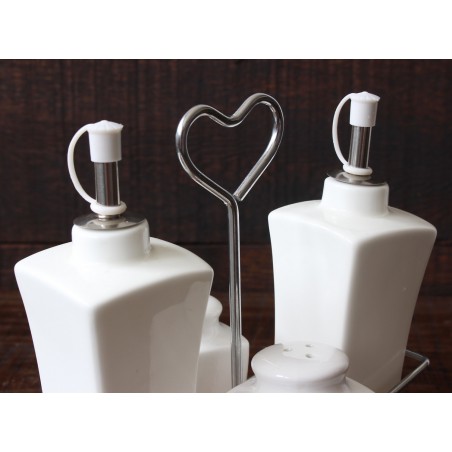 Oil Vinegar modern ceramic and bamboo natural white for kitchen - Fashion Life - Home and more