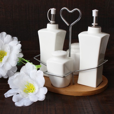 Oil Vinegar modern ceramic and bamboo natural white for kitchen - Fashion Life - Home and more
