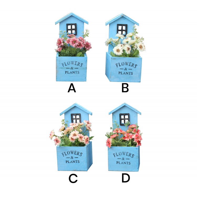 Vaso decorativo in legno naturale a forma di un Giardino di casa con patina blu garden - Edizione Bassic - Casa e altro ancora
