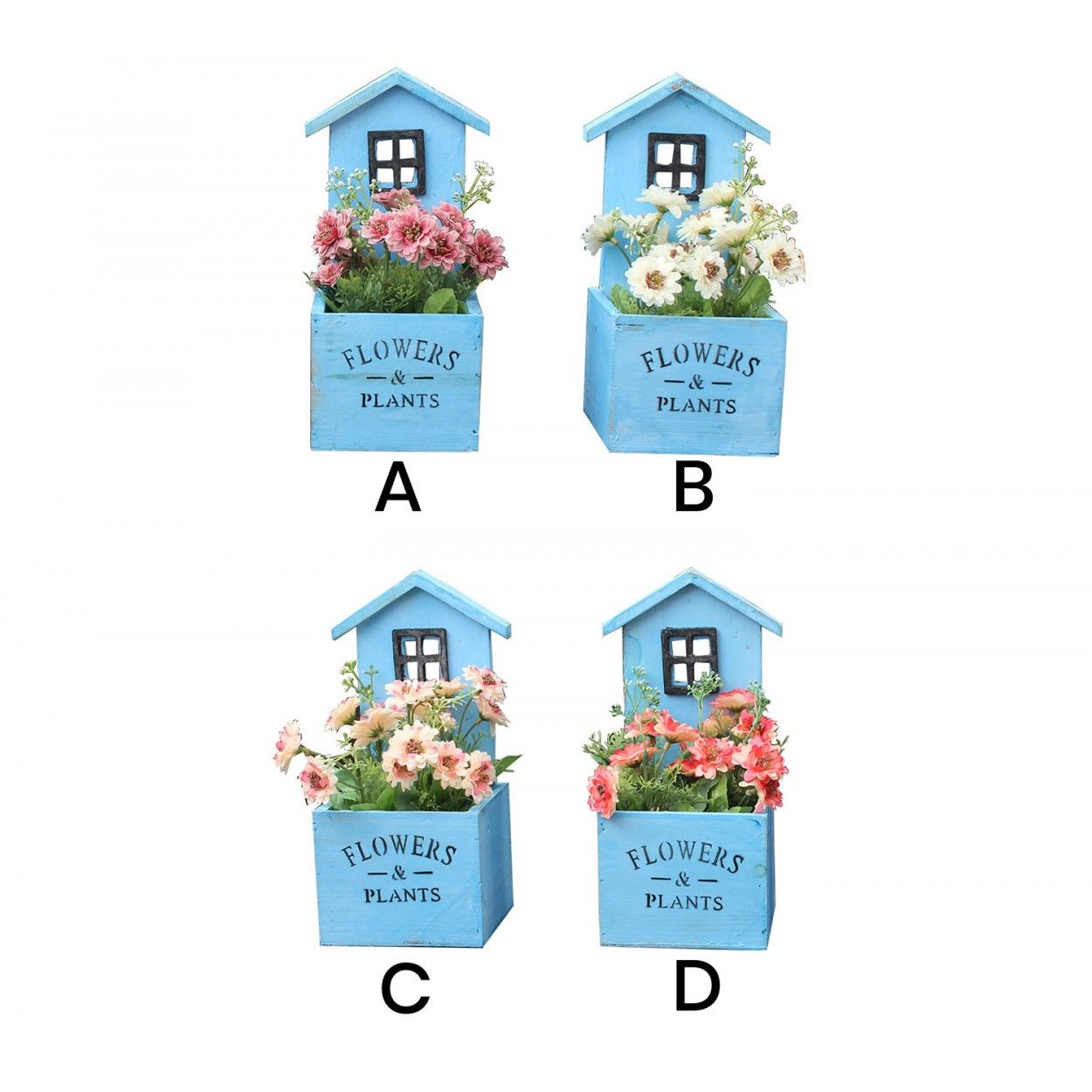 Jardinière décorative en bois naturel en forme de maison avec Jardin à patine bleu jardin - Édition Bassic - Maison et plus