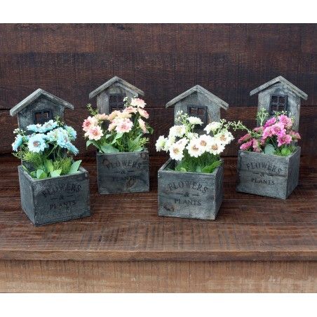 Vaso decorativo in legno naturale a forma di un Giardino di casa con patina grigia giardino - Edizione Bassic - Casa e altro