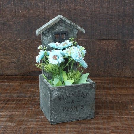 Jardinière décorative en bois naturel sous la forme d'un Jardin à la maison avec patine grise-jardin - Édition Bassic - Maison