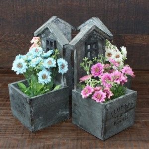 Vaso decorativo in legno naturale a forma di un Giardino di casa con patina grigia giardino - Edizione Bassic - Casa e altro