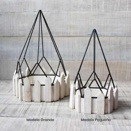 Jaula decorativa de metal forjado y madera natural para decoración - Diseño Geométrico - France - Hogar y Mas