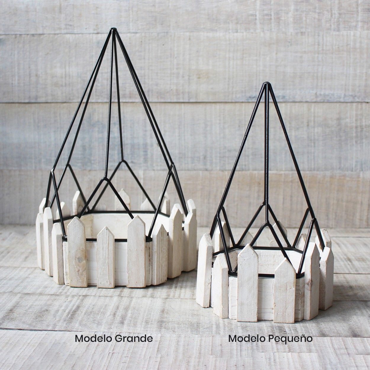 Cage decorative wrought metal and natural wood for decoration - Geometric Design - France - Home and More