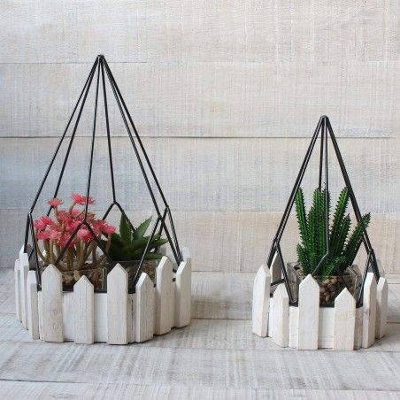 Jaula decorativa de metal forjado y madera natural para decoración - Diseño Geométrico - France - Hogar y Mas