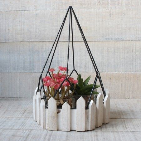 Cage decorative wrought metal and natural wood for decoration - Geometric Design - France - Home and More