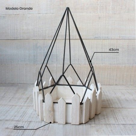 Jaula decorativa de metal forjado y madera natural para decoración - Diseño Geométrico - France - Hogar y Mas