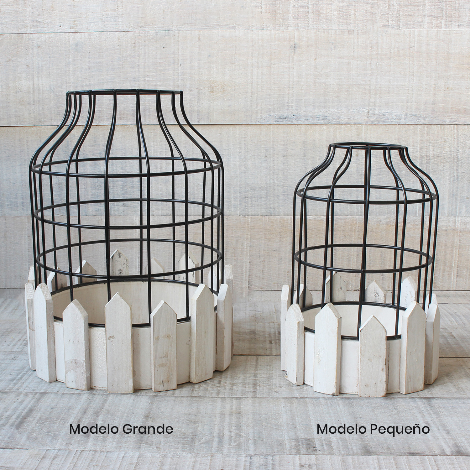 Jaula decorativa de metal forjado y madera natural para decoración - Diseño Circular - France - Hogar y Mas