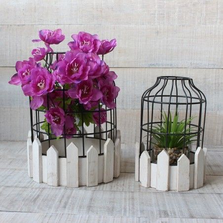 Jaula decorativa de metal forjado y madera natural para decoración - Diseño Circular - France - Hogar y Mas