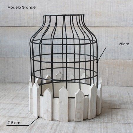 Jaula decorativa de metal forjado y madera natural para decoración - Diseño Circular - France - Hogar y Mas