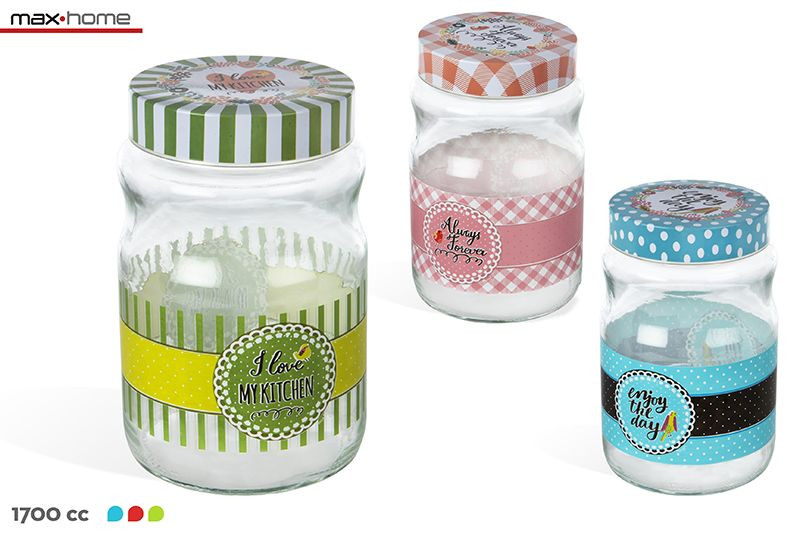 Glass jar with metal cover, for storing food, original design, and motivator-Home and More