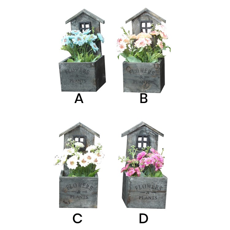 Jardinière décorative en bois naturel sous la forme d'un Jardin à la maison avec patine grise-jardin - Édition Bassic - Maison