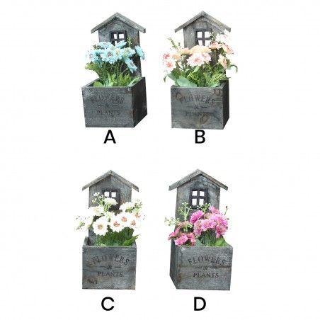 Planter decorative natural wood in the form of a home Garden with gray patina garden - Edition Bassic - Home and more