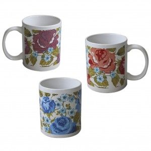 Cup vintage flowers for breakfast. Floral design. Ceramic with handle. Home and more.