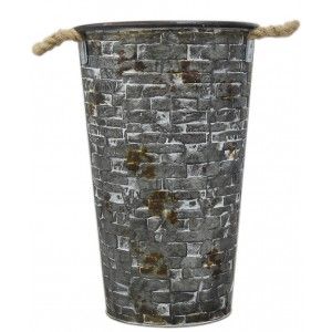 Jarrón de Metal con Asas gris metalizado con efecto desgastado diseño Rústico. Para decoración Vitta-Hogar y Más.