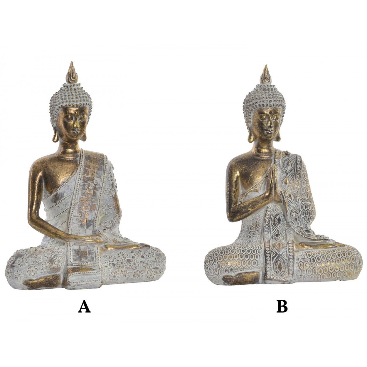 Figura de Buda dorado para decoración interior. Diseño Zen - Wabi Sabi- Hogar y más.