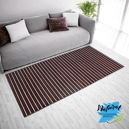 ALFOMBRA DE BAMBU NATURAL PARA SALON - COMEDOR, COLOR NOGAL Y CREMA, FIRMA LUXURY 200 X 140 CM. HOGAR Y MAS.