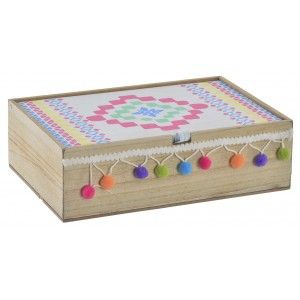 Scatola di legno naturale con nappe per gioielli - Design-Colore - Casa & più