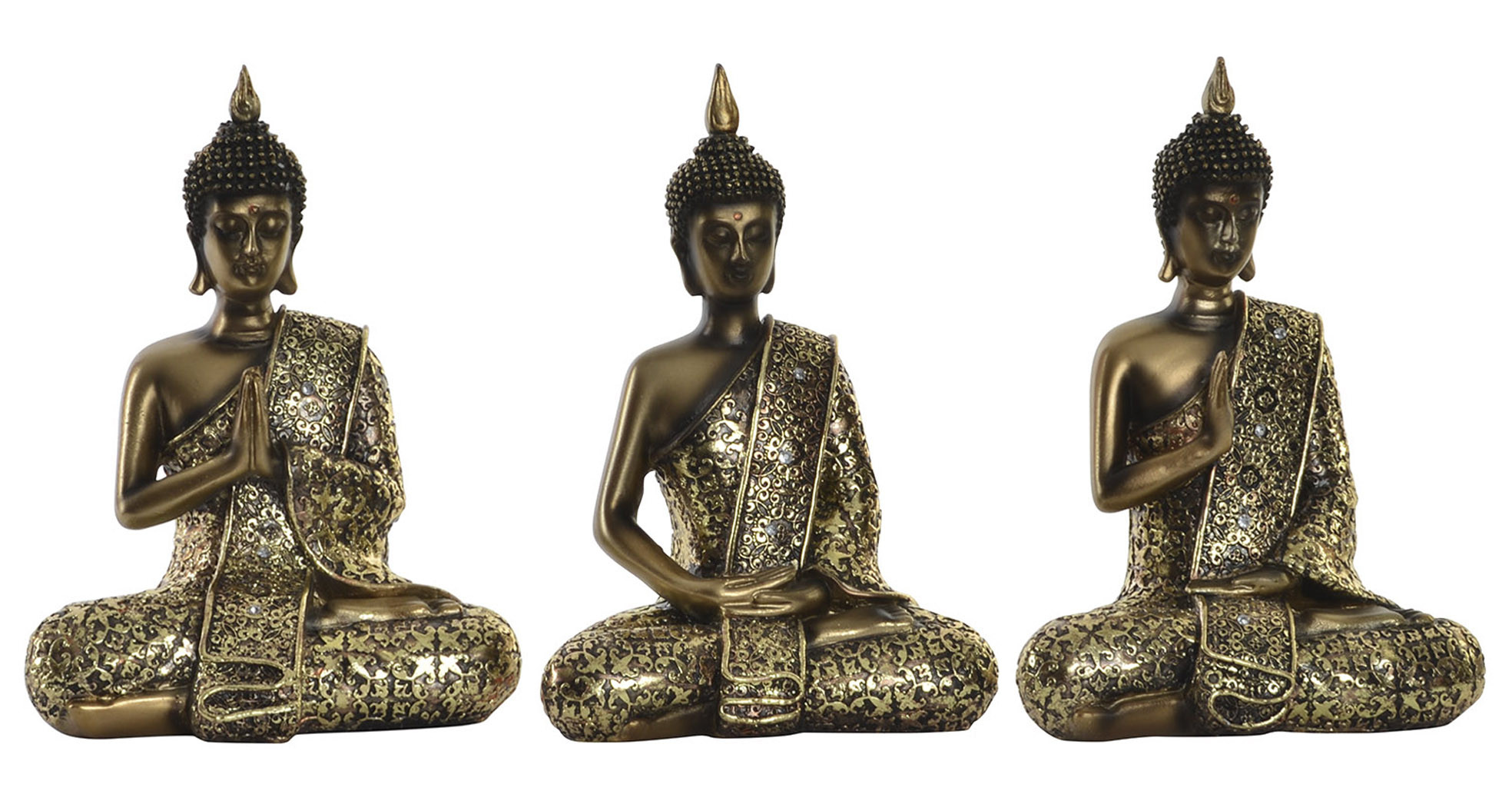 La Figure de Bouddha et des ornements en or. Conception Wabi Sabi Zen 14,5 x 14,5 cm - Maison et plus.