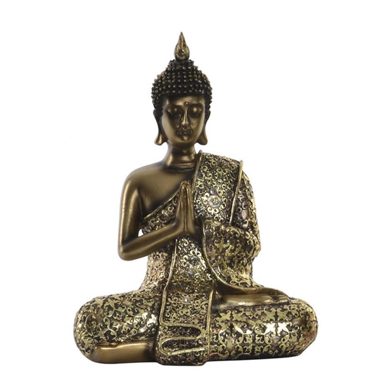 Figure of Buddha and golden decoration. Design Wabi Sabi Zen 14.5 x 14.5 cm - Home and more.