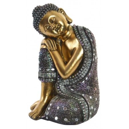 Figure of Buddha seated in a golden colour to a garden/relaxation area. Wabi Sabi 15 x 24 cm - Household and More