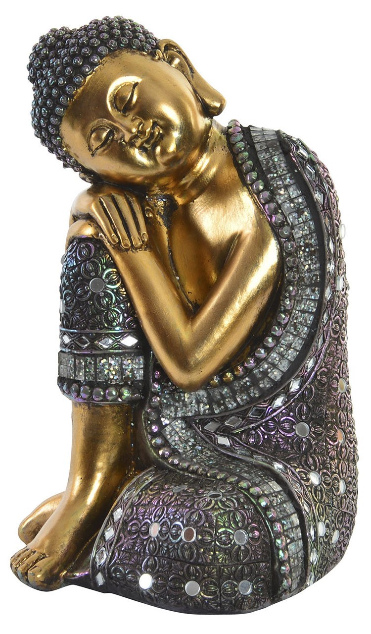 Figure of Buddha seated in a golden colour to a garden/relaxation area. Wabi Sabi 15 x 24 cm - Household and More