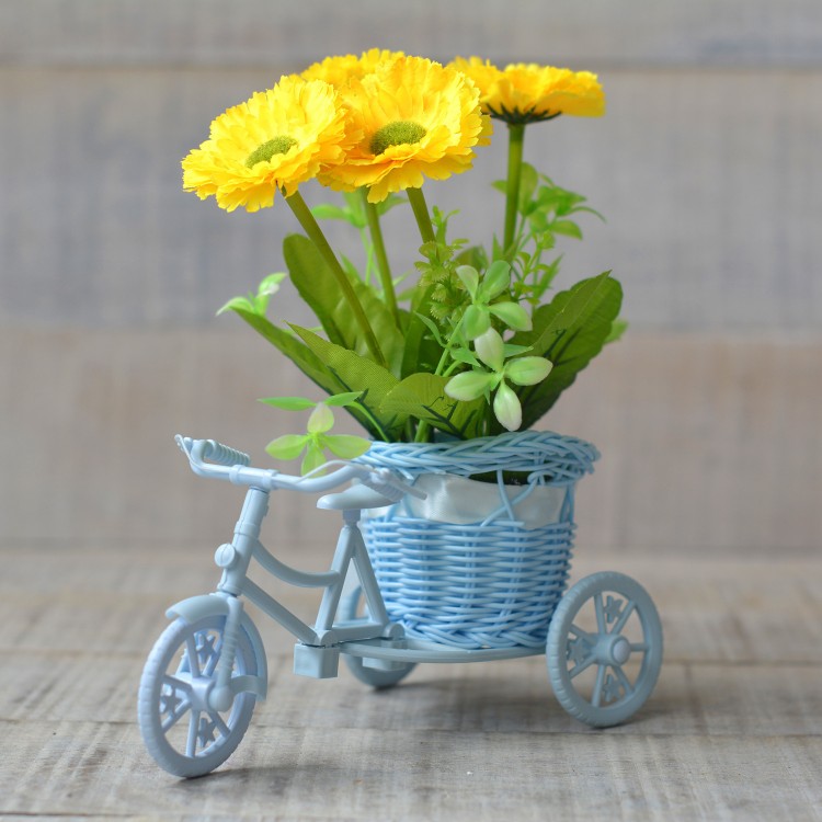 Fioriera Bicicletta Blu e Piante Artificiali Due Modelli di Casa e di Più 