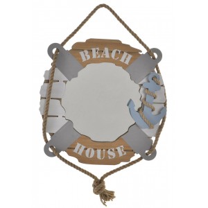 Specchio da parete a forma di salvagente di legno naturale. Design Navy 40 x 40 cm - Casa e altro ancora