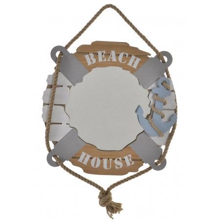 Wall mirror in the shape of a life preserver of natural wood. Design Navy 40 x 40 cm - Home and more