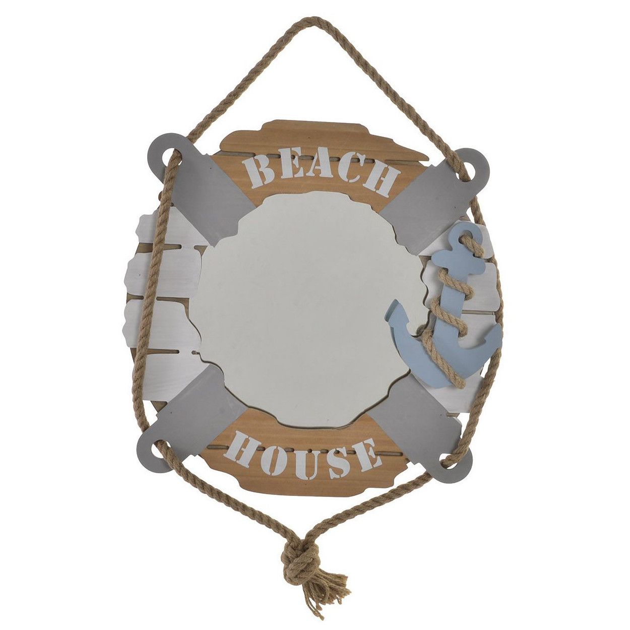 Miroir mural en forme de bouée de sauvetage de bois naturel. La conception de la Marine 40 x 40 cm - Maison et plus