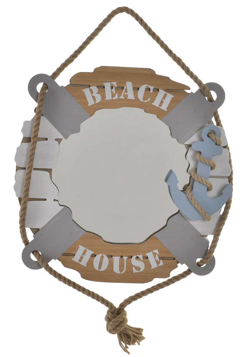 Miroir mural en forme de bouée de sauvetage de bois naturel. La conception de la Marine 40 x 40 cm - Maison et plus