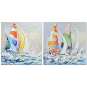 Tableau décoratif en toile avec un dessin d'un bateau à voile - Maison et plus