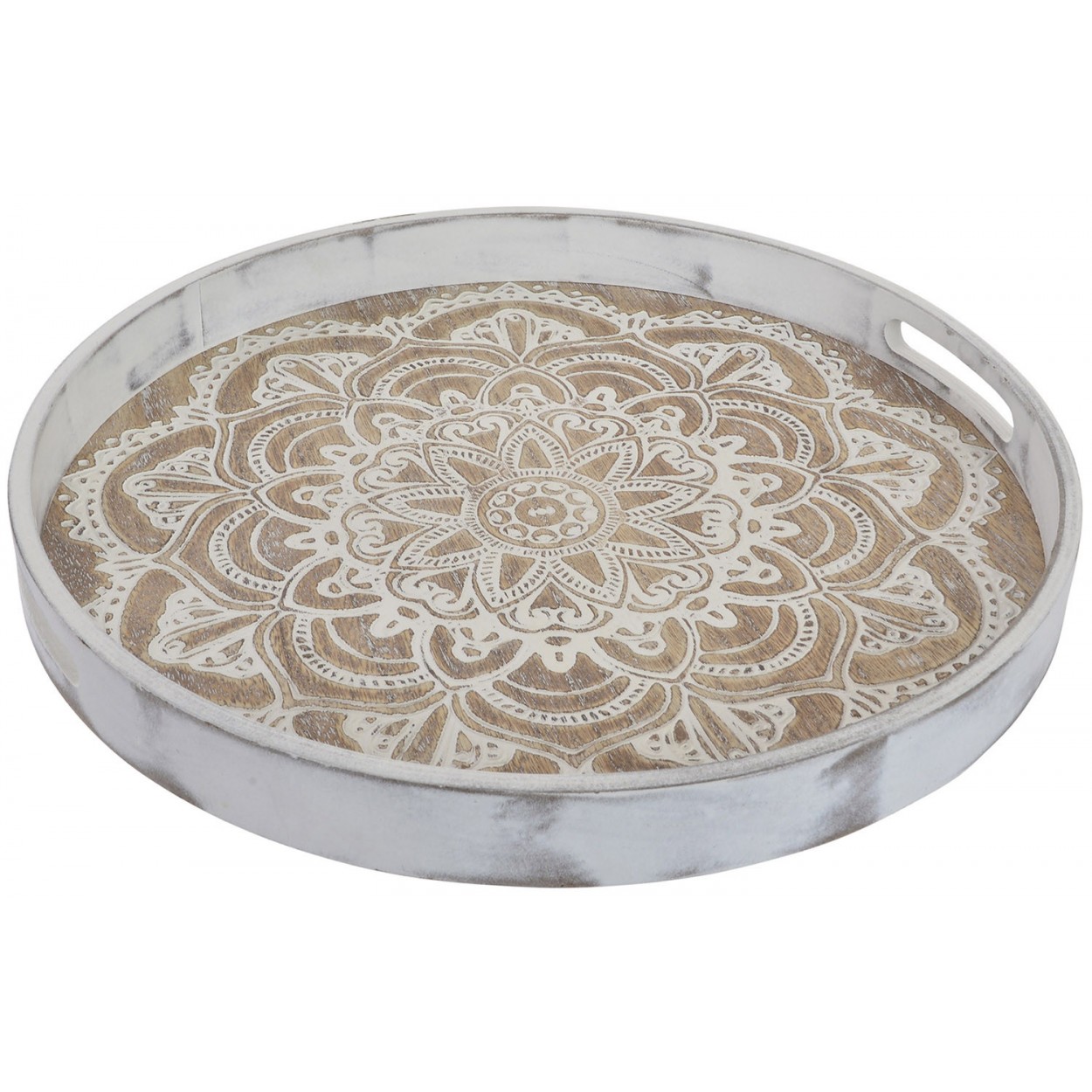 Plateau rond ethnique avec une illustration de mandala exotiques - Maison et Plus