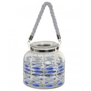Supporto di candela di vetro azzurro del pesce per la decorazione. Design bello e originale. 18 x 18 cm - Casa e altro ancora
