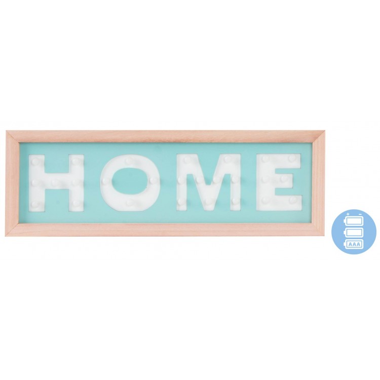 Cartel de madera luminoso para pared de entrada/comedor Azul turquesa. Diseño Original Home 40 x 13.5 cm - Hogar y más