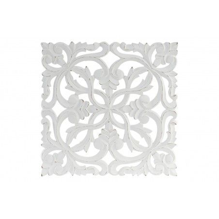 Decoración Pared de Madera Tallada. Color Blanco Roto. (45X2X45). -Hogar y más.