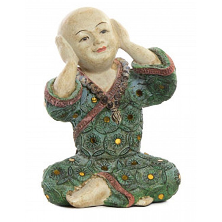FIGURA MONJE BUDISTA ZEN NO VER, OÍR O CALLAR DECORACIÓN RESINA 22CM
