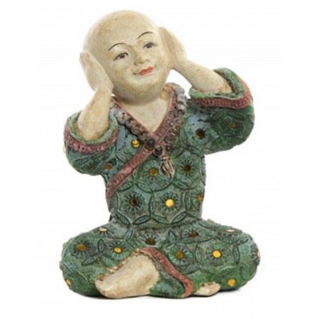 FIGURA MONJE BUDISTA ZEN NO VER, OÍR O CALLAR DECORACIÓN RESINA 22CM