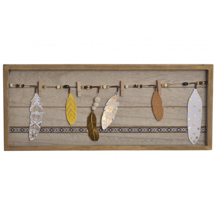 Original Portafotos de Pared con accesorios de Plumas. Étinico/Boho. (48X2,5X20 CM).-Hogarymas-