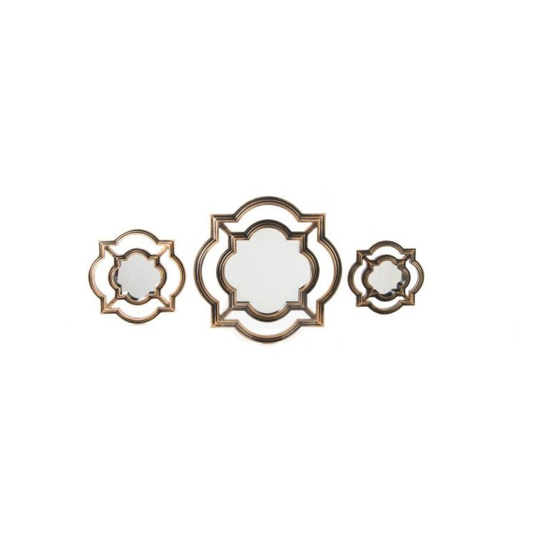 Wall mirror, Circular, Gold-Colored, Set of 3. Unique design for Entrance / Bedroom. Chic style - Home and more