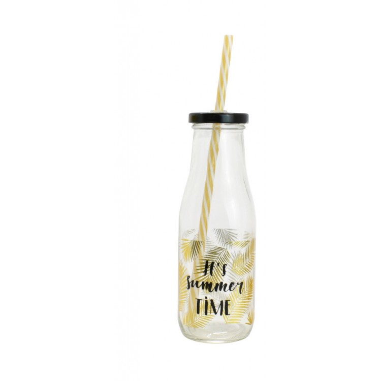 Original Bouteille en Verre avec une Paille. L'Édition De L'Été. Idéal pour la plage/la piscine. Moderne/Original. (450