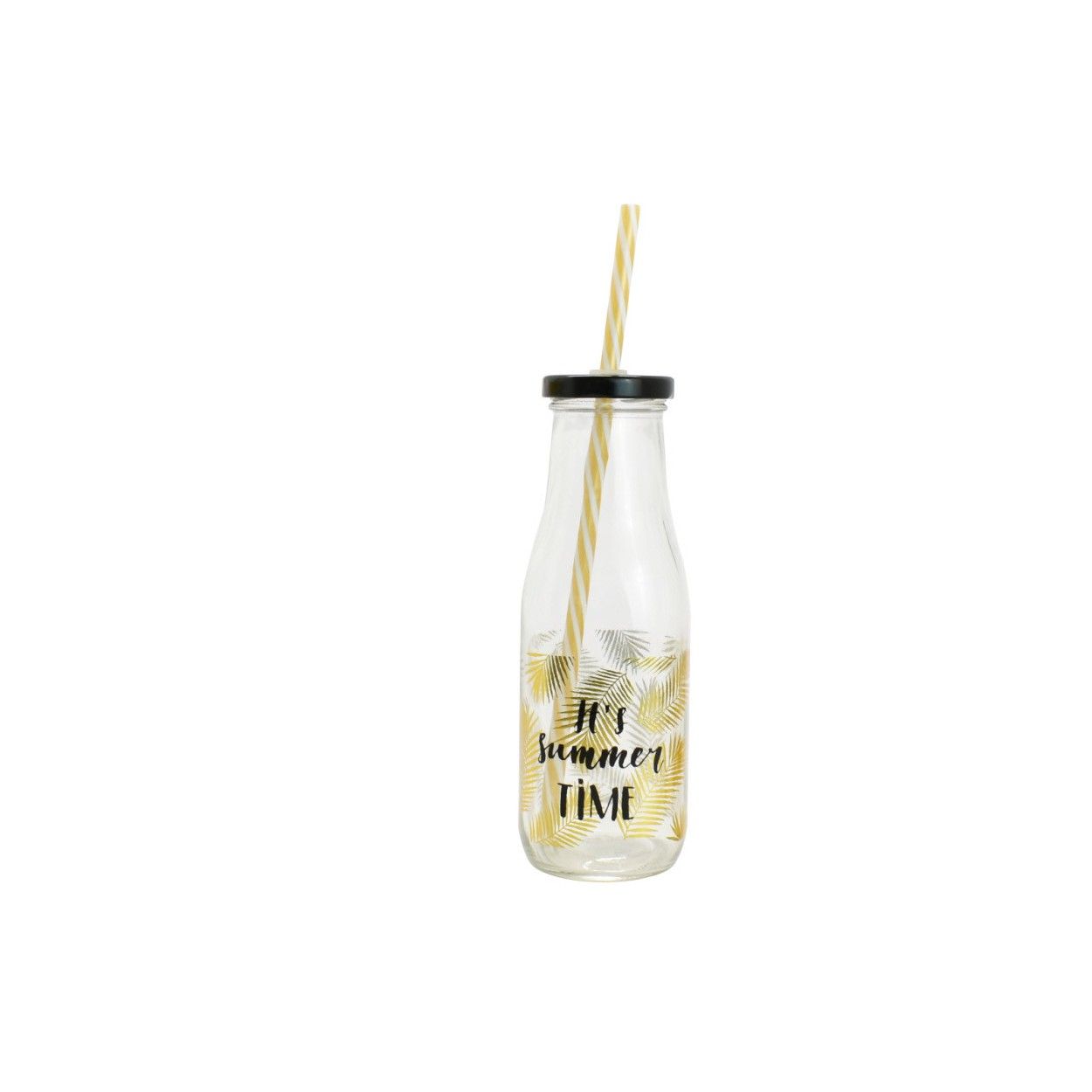 Original Glass Bottle with Straw. Edition Summer. Ideal for the beach/pool. Modern/Original. (450 ML).-Hogarymas-