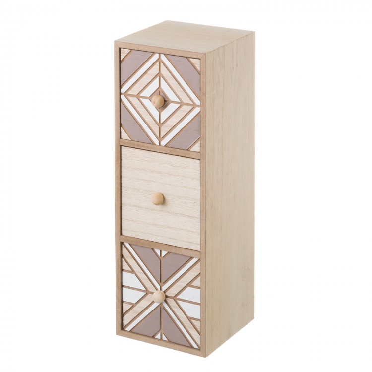 Commode 3 tiroirs en Bois avec des formes géométriques, Elégant et Original. 10,30X10X29,50 CM.-Hogarymas-