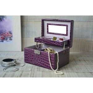 JOYERO POLIPIEL RECTANGULAR CURVADO MORADO 2 NIVELES 22x13,5x17CM